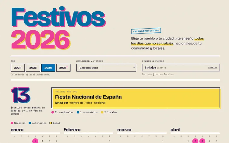 Captura de Festivos: calendario de festivos de tu pueblo