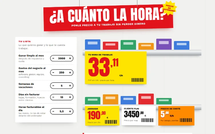 Captura de A cuánto la hora: cuánto cobrar por hora